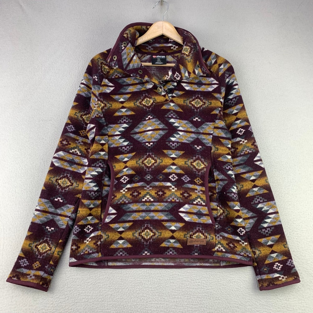 Sherpa Adventure Gear Dumji Pullover Women Small‎ Aztec Fleece Sweater 1/4 Snap